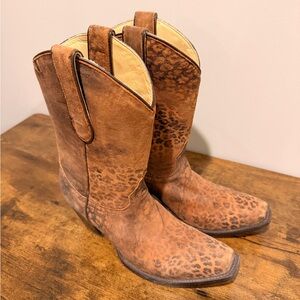 Women's Brown Leopard-Print Suede Heeled Cowboy Boots